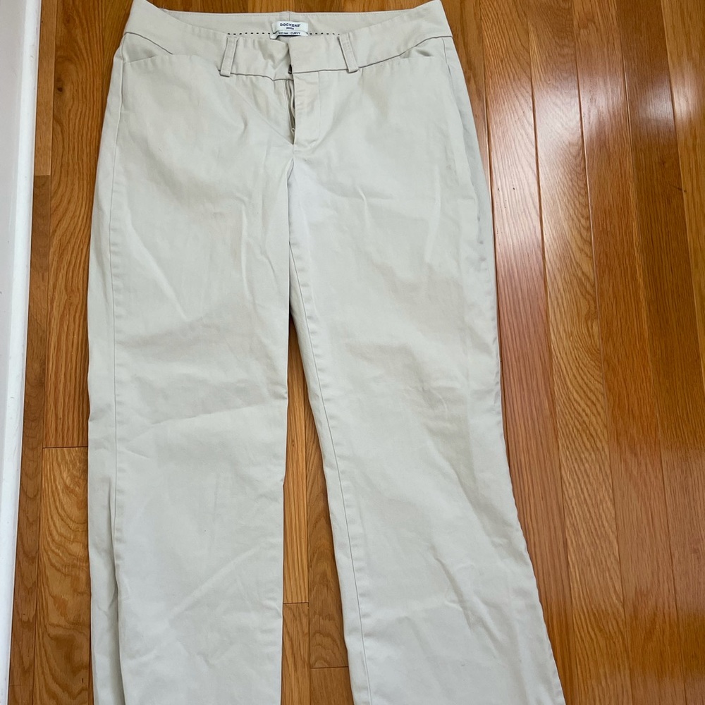 Beige low mid waist dockers trousers straight/wide leg